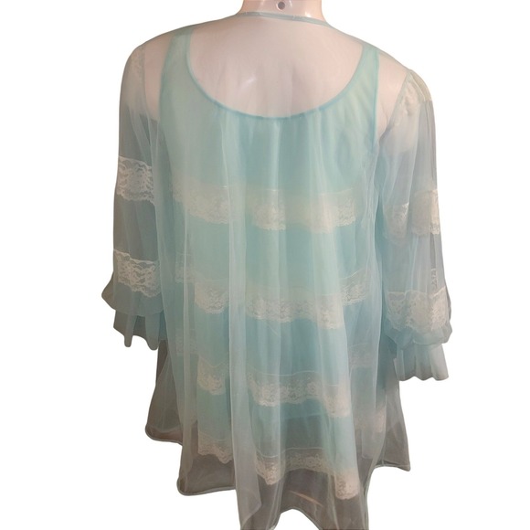 Miss Elaine 1960s Chic Blue Chiffon Lace Short Nightie w Sheer Robe 3/4 slv S/M - Picture 8 of 16